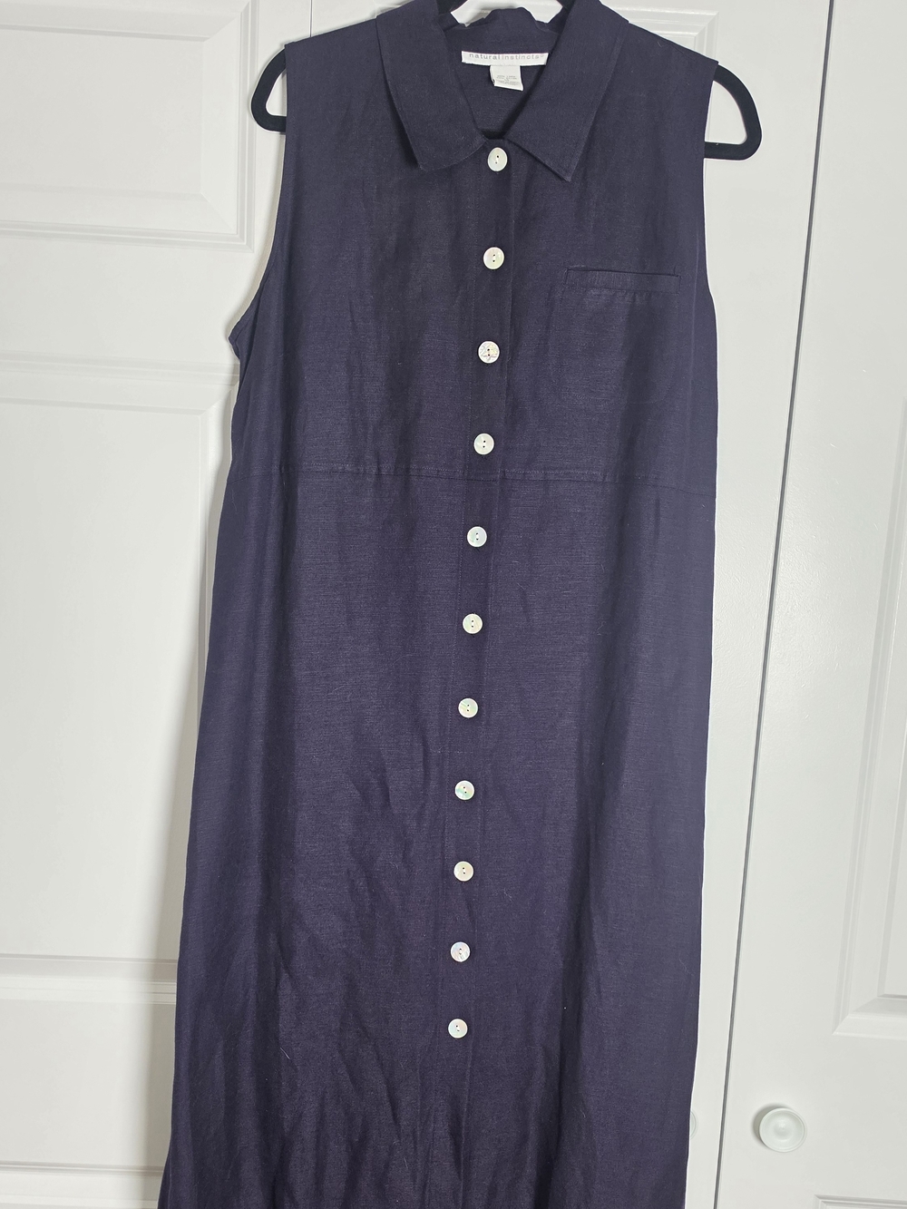 Natural Instincts Linen Blend Midi Dress Eggplant Purple Button Front Size 14